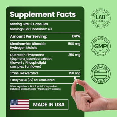 Nad+ Liposomal Nicotinamide Riboside With Resveratrol & Quercetin Nad+ Premium Supplement For Anti-Aging, Enhanced Energy, Improved Focus, Cellular Support 80 High-Purity Capsules-900Mg