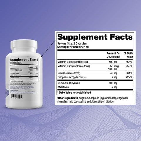 Theralogix Theravir Immune Support Supplement 90Day Supply Immune Support Supplement For Women & Men Includes Vitamin D3 Vitamin C Zinc Quercetin & Melatonin Nsf 180 Capsules