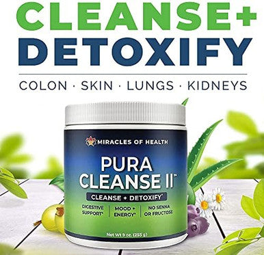 Miracles of Health Pura Cleanse Super Herb and Fiber Detox Drink Daily Cleanse for the Colon Lungs Skin and Kidneys - Made with Ingredients Soluable and Insoluable Fiber