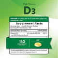 Nature's Truth Vitamin D3 2000 IU Softgels for Adults 150 Count High Potency NonGMO and Gluten Free Supplement High Potency NonGMO and Gluten Free Supplement