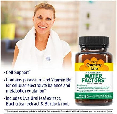 Country Life Water Factors - With Potassium And B6 For Electrolyte Balance - 60 Tablets