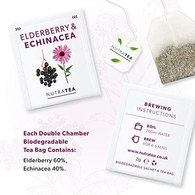 Nutra Tea - Elderberry & Ecea Tea | Elderberry Tea - Immunity Tea | Immune Tea - 20 Tea Bags - Herbal Tea
