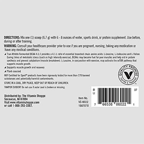 True Athlete Bcaa 4:1:1-4Gm L-Leucine 1Gm L-Isoleucine & 1Gm L-Valine Per Serving (6.35 Ounces Powder)