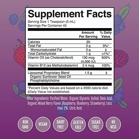 Maryruth Organics Kids Multivitamin Liposomal (Strawberry Cherry and Vanilla) and Vitamin D3 Liposomal (Mixed Berry) Clean Label Project Verifieda' Vitamins For Immunity and Overall Wellness Vegan NonGmo