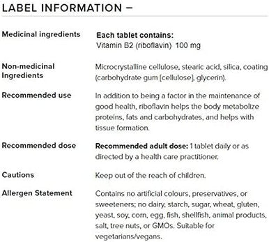 Natural Factors Vitamin B2 Riboflavin 100mg Support for Energy Normal Metabolism 90 Tablets