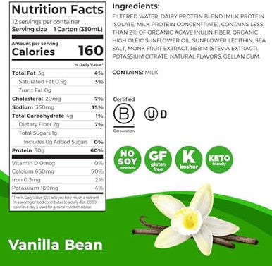 Orgain 30G High Protein Ready To Drink Shake Vanilla Bean 11 Fl Oz (Pack Of 12) + Orgain Organic 30G Vegan Protein Powder Vanilla 2.01 Lb (Packaging May Vary) Bundle