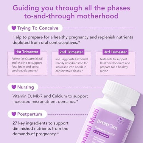 Premom Male Sperm Fortify Capsules Male Fertility Supplements For Men Prenatal Vitamins For Women Bundle " Conception For Her Multivitamin " 120 Count