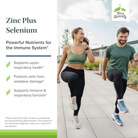 Terry Naturally Zinc Plus Selenium Immune & Respiratory Health Supplement Mineral Supplement With Zinc Bisglycinate Chelate Formula With Selenium For Cellular Health Support 60 Capsules (2Pack)