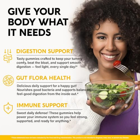 Nutraharmony Probiotic Gummies 10B Cfu With Prebiotic Fiber - Digestion & Immune Support - Debloat Stomach & Gut Comfort - Probiotics For Women & Men - Natural Berry Flavor - Vegan & Sugar-Free 60 Gummies