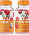 Lifeable Magnesium Kids + Probiotic 2 Billion Cfu Kids Gummies Bundle Great Tasting Vitamin Supplement Gluten Gmo Chewable Gummy