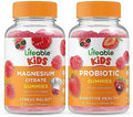Lifeable Magnesium Kids + Probiotic 2 Billion Cfu Kids Gummies Bundle Great Tasting Vitamin Supplement Gluten Gmo Chewable Gummy