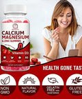 Calcium, Magnesium, Zinc & Vitamin D Gummies - 2 Pack Vitamins For Women, Men & Kids Calcium Supplements For Strong Healthy Bones, Zinc Gummies, Gluten-Free, Vegan - 120 Count