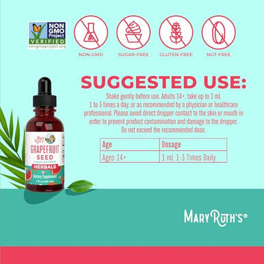 Maryruth'S Organics Grapefruit Seed Extract Grapefruit Seed Oil Drops Peel & Seed Herbal Tinctures Liquid Drops Sugar Free Vegan Non-Gmo Gluten Free Unflavored 30 Servings 1 Fl Oz