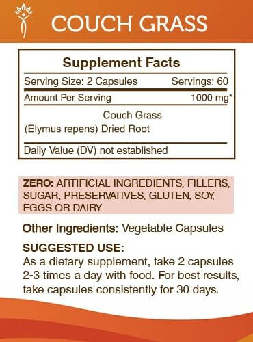 Secrets of the Tribe Couch Grass 120 Capsules, 1000 mg, Couchgrass (Couch Grass, Elymus repens) Dried Root (120 Capsules)