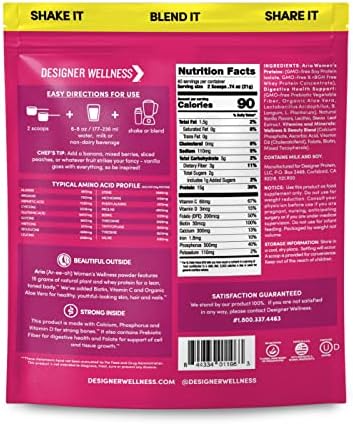 Designer Wellness Aria Women'S Wellness Low Calorie Vanilla Protein Powder With Biotin Vitamin C And Organic Aloe Vanilla Blossom 1.85 Pound