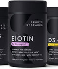 Sports Research Vegan Biotin 10000 Mcg 120 Softgels Triple Strength Omega 3 Fish Oil 1250 Mg (90 Count) And Vegan Vitamin D3 (5000Iu) + K2 (100Mcg Mk7) 60 Softgels