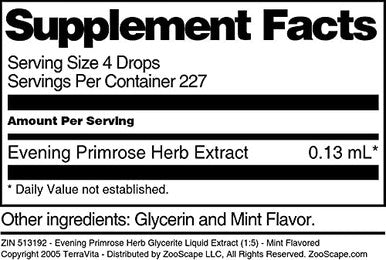 Terravita Evening Primrose Herb Glycerite Liquid Extract (1:5) - Mint Flavored (1 Oz, Zin: 513192)