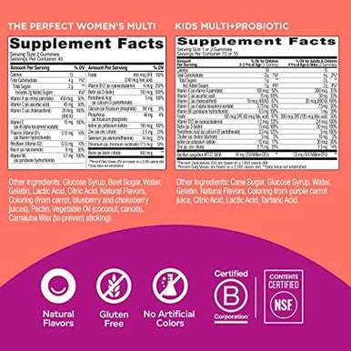 Olly Family 2 Pack: Women'S Multivitamin Gummy (90 Count) Kids Multivitamin + Probiotic Gummy (70 Count) Vitamins A D C E B Chewable Supplement Blissful Berry Yum Berry Punch 160 Count
