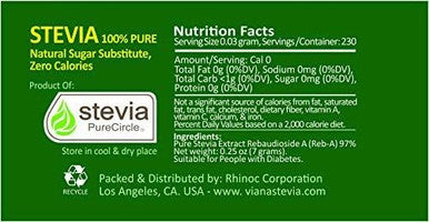 VIANA STEVIA - Guaranteed 100% Pure Granular Stevia Extract Rebaudioside-A (Reb-A) 97%, NO FILLERS, Pocket Size Pack, Diet Weight Loss Aid - Pack of 2