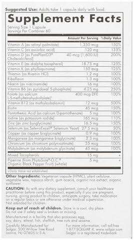 Solgar One Daily MenS Multivitamin Whole Body Support Supplement Highly Absorbable Delayed Release One Daily Multi Vitamin Capsules For Men Immune Heart Energy Stress and Muscle Health 60 Servings