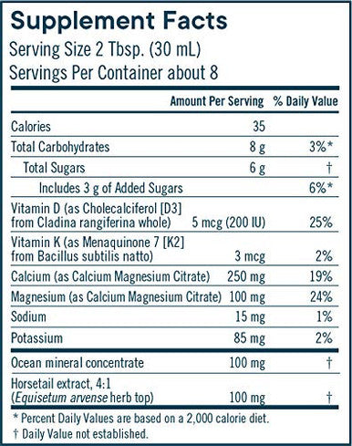 Flora Bone Health with Calcium Magnesium and Vitamins D K 2.51 Ratio of Calcium to Magnesium Vegan GlutenFree Fruit Juice Base 8fl. oz. Glass Bottle
