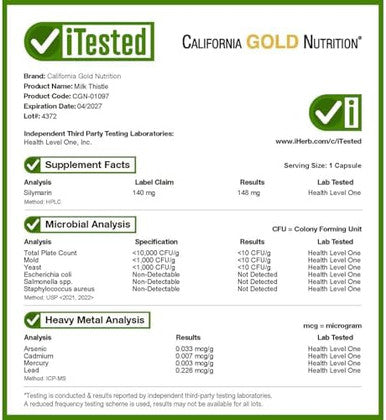California Gold Nutrition Milk Thistle Extract Supports Liver Health Standardized To 80% Silymarin Flavonoids 175 Mg 60 Veggie Capsules
