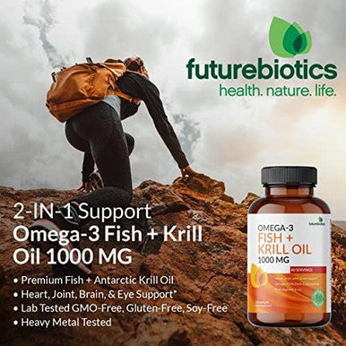 Futurebiotics Omega3 Fish + Krill Oil 1000 Mg Omega3 Epa/Dha & Astaxanthin Nongmo 120 Softgels (60 Servings)