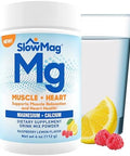 Slowmag Magnesium Powder Magnesium + Calcium Supplement Drink Mix Raspberry Lemon Flavor Supports Muscle Relaxation & Heart Health 4Oz