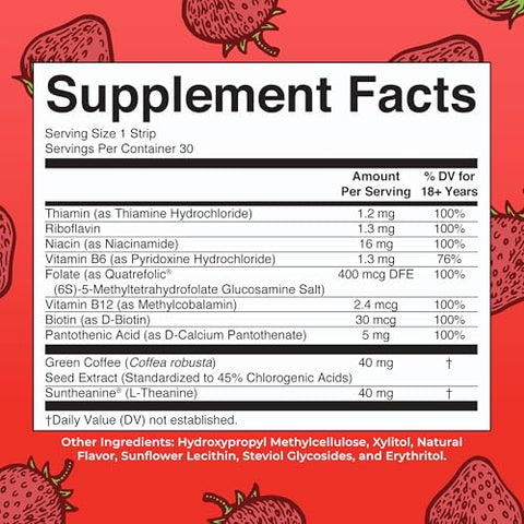 Energy Dissolving Strips By Maryruth'S Biotin Vitamin B12 Vitamin B6 B Vitamin Complex Support Energy Levels L Theanine Sugar Free Strawberry Flavor Vegan Gluten Free 30 Count