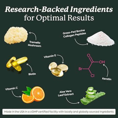 Plant People Wonderbeauty Hair Skin & Nails Rejuvenation Gummies With Tremella Mushroom Collagen Peptides Keratin & Biotin Watermelon Flavor 60 Gummies