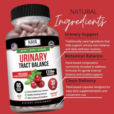 Kaya Naturals D-Mannose Capsules Urinary Tract Cleanse | Urinary Tract UT Cleanse & Bladder Health Made with Cranberry Hibiscus & Dandelion Root Cranberry Supplement