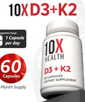 10X Health Vitamin D3 5000 IU and K2 MK7 Menaquinone 7 HighPotency D3 K2 Vitamin Supplement for Bone Health Heart and Teeth 125 mcg Vitamin D and 90 mcg Vitamin K260 Capsules