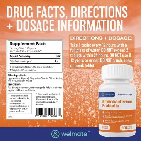 Welmate Probiotic Bundle: Saccharomyces Boulardii 10 Billion Cfu & Bifidobacterium Gut Health Formula Vegan Gluten Nongmo Digestive & Immune Support 400 Total Veggie Capsules