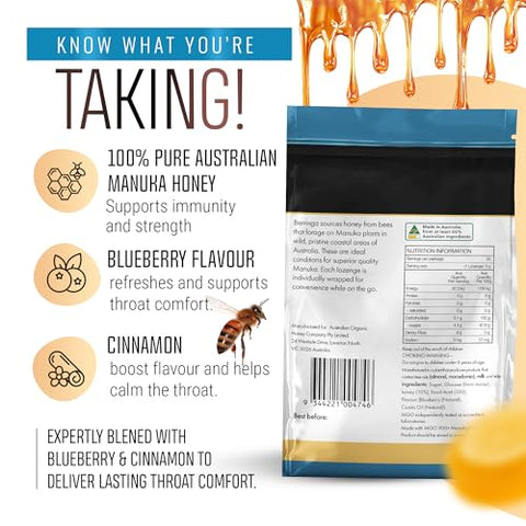 Berringa Australian Manuka Honey Lozenges, Blueberry Cinnamon, MGO 900+, 5.3 oz, 30 count