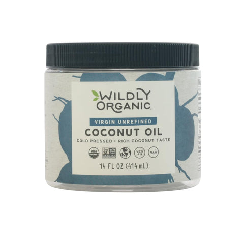Wildly Organic Virgin Unrefined Cold Pressed Coconut Oil 14 Fl Oz - Organic, Raw, Non-GMO, Vegan, Pet-Safe, Rich Coconut Flavor/Aroma - Perfect for Skin, Hair, Cooking, & Baking - BPA-Free Container