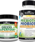 Bioschwartz Super Greens Powder With Probiotics Prebiotics And Digestive Enzymes (30 Servings) Plus Advanced Strength Pre And Probiotics Supplement With Digestive Enzymes (2 Month Supply)