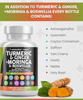 Turmeric Moringa Supplement Ginger Boswellia Saffron - Supplement For Women And Men With Ceylon Cinnamon, Tart Cherry, Quercetin Garlic Nettle Holy Basil - 1Pack