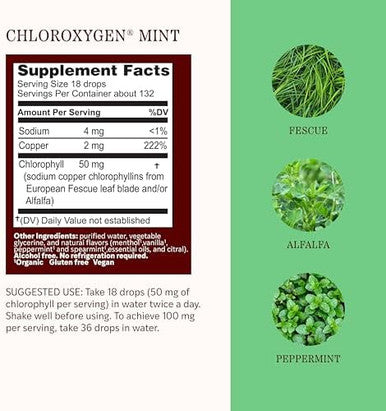 Herbs Etc. ChlorOxygen Chlorophyll Concentrate Mint Alcohol Free Liquid Extract Liquid Chlorophyll Drops