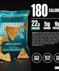 Legendary Foods Zesty Ranch Protein Chips - Popped Tortilla Style - 22G High Protein 5G Carbs Low Sugar Gluten Free Keto Snack Packs - 10 Pack - Healthy Crunchy Chips