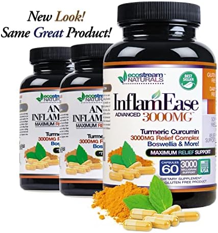 Ecostream Naturals Pack Of 2 Advanced Inflamease With Turmeric Curcumin Enzymes And Boswellia Vegetarian (Packaging May Vary)