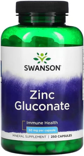 Swanson Zinc Gluconate - Mineral Supplement Promoting Prostate Health, Vision Health, & Immune Support - Gluconate Form For Optimal Absorption - (250 Capsules, 50Mg Each)