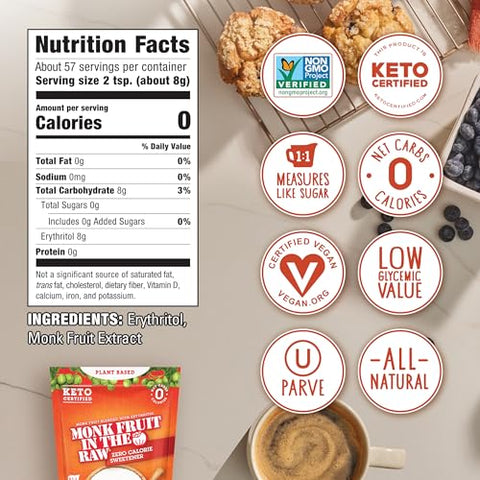 In the Raw Monk Fruit Sweetener Bundle ÃƒÂ¢Ã¢â€šÂ¬Ã¢â‚¬Å“ 16 OZ Bag of Natural Powder + 40 Zero-Calorie Sweetener Packets, Keto Sugar Substitute
