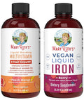 Maryruth'S Maryruth'S Liquid Morning Multivitamin Hair Growth (Peach Mango 15.22Oz) & Iron Liquid (Berry) Clean Label Project Verified Beauty Immunity & Overall Health Vegan Non-Gmo