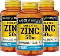 Mason Natural Zinc 50 Mg Supports Immune Function & Antioxidant Health 100 Tablets Pack Of 3
