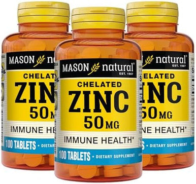 Mason Natural Zinc 50 Mg Supports Immune Function & Antioxidant Health 100 Tablets Pack Of 3
