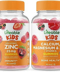 Lifeable Zinc 25Mg Kids + Calcium Magnesium & Zinc Kids Gummies Bundle Great Tasting Vitamin Supplement Gluten Gmo Chewable Gummy