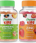 Lifeable Turmeric Curcumin Kids + Zinc 25Mg Kids Gummies Bundle Great Tasting Vitamin Supplement Gluten Gmo Chewable Gummy