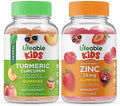 Lifeable Turmeric Curcumin Kids + Zinc 25Mg Kids Gummies Bundle Great Tasting Vitamin Supplement Gluten Gmo Chewable Gummy