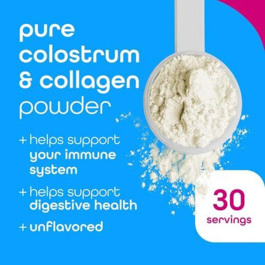 Zena Nutrition Pure Bovine Colostrum & Collagen Powder Supplement for Gut Health Immune Support Digestion Hair Skin & Nails Unflavored Gluten & Sugar Free 30 Servings