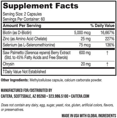 Grow & Behold Clinically Tested Dietary Supplement For Thinning Hair Saw Palmetto, Biotin, Zinc & Selenium To Support Hair Growth, Vitality, Shine & Fullness Vegan 120 Capsules